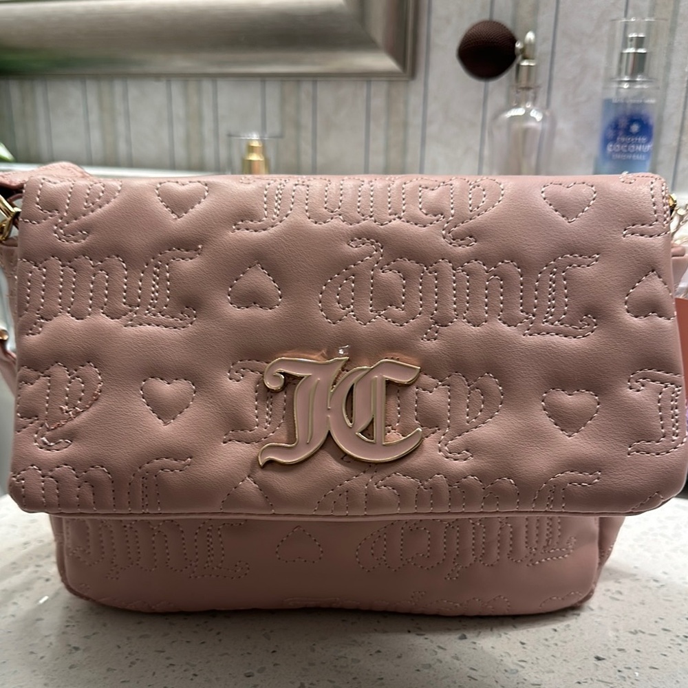 Juicy Couture Pink Crossbody Bag with Embossed Hearts